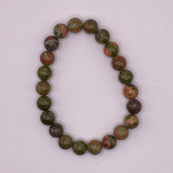 Handmade Carved Jade Beaded Necklace w/ Matching Unakite Bracelet, #403 - Picture 10 of 13